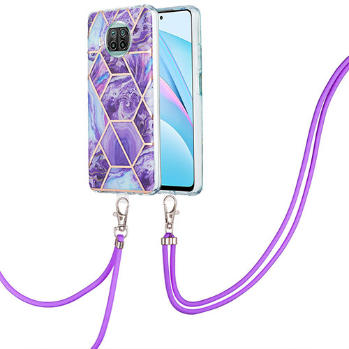 Silicone Candy Rubber Gel Fashionable Pattern Soft Case Cover with Lanyard Strap Y01B for Xiaomi Mi 10T Lite 5G Purple