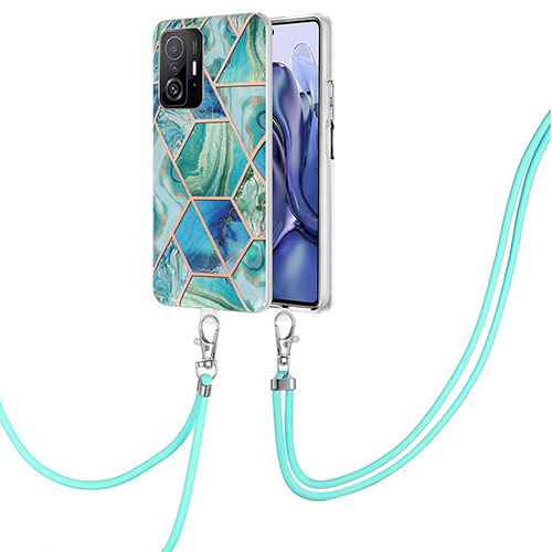 Silicone Candy Rubber Gel Fashionable Pattern Soft Case Cover with Lanyard Strap Y01B for Xiaomi Mi 11T 5G Green