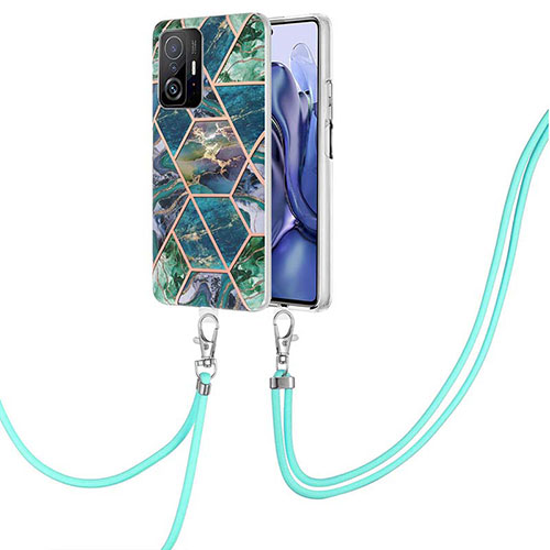 Silicone Candy Rubber Gel Fashionable Pattern Soft Case Cover with Lanyard Strap Y01B for Xiaomi Mi 11T 5G Midnight Green