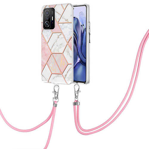 Silicone Candy Rubber Gel Fashionable Pattern Soft Case Cover with Lanyard Strap Y01B for Xiaomi Mi 11T 5G Pink