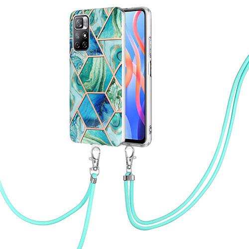 Silicone Candy Rubber Gel Fashionable Pattern Soft Case Cover with Lanyard Strap Y01B for Xiaomi Poco M4 Pro 5G Green