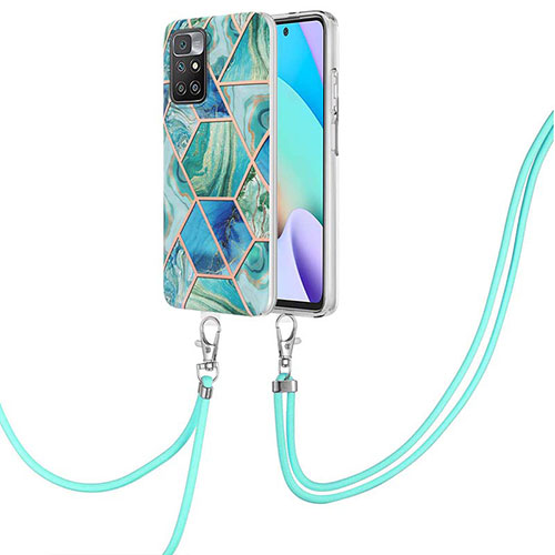 Silicone Candy Rubber Gel Fashionable Pattern Soft Case Cover with Lanyard Strap Y01B for Xiaomi Redmi 10 (2022) Green