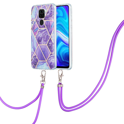 Silicone Candy Rubber Gel Fashionable Pattern Soft Case Cover with Lanyard Strap Y01B for Xiaomi Redmi 10X 4G Purple