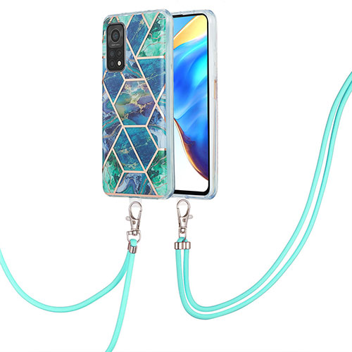 Silicone Candy Rubber Gel Fashionable Pattern Soft Case Cover with Lanyard Strap Y01B for Xiaomi Redmi K30S 5G Midnight Green