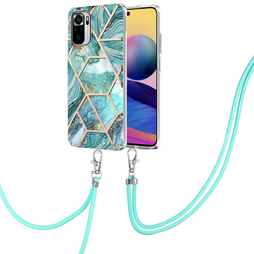 Silicone Candy Rubber Gel Fashionable Pattern Soft Case Cover with Lanyard Strap Y01B for Xiaomi Redmi Note 10 4G Green