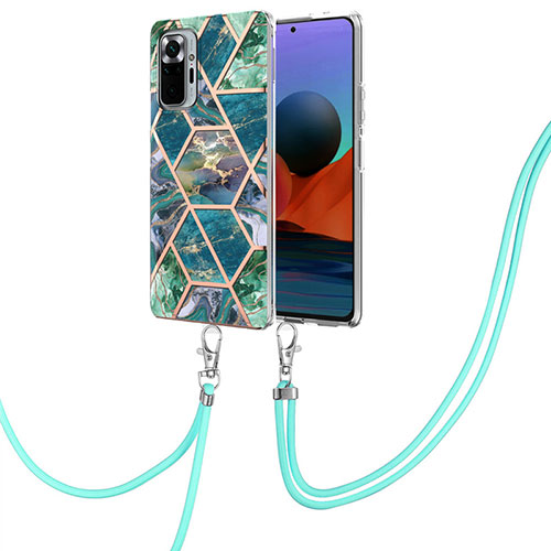 Silicone Candy Rubber Gel Fashionable Pattern Soft Case Cover with Lanyard Strap Y01B for Xiaomi Redmi Note 10 Pro 4G Midnight Green