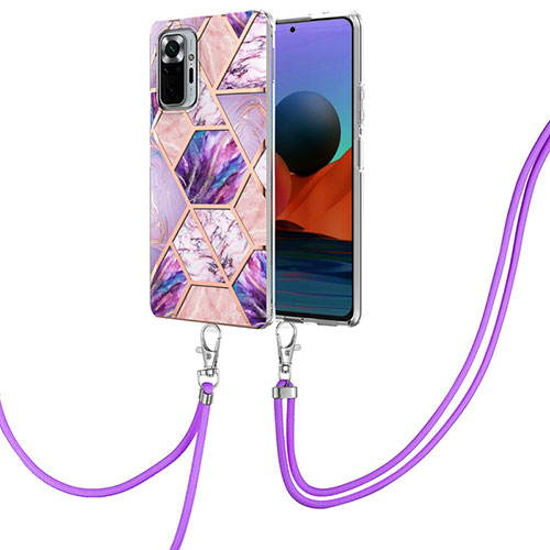 Silicone Candy Rubber Gel Fashionable Pattern Soft Case Cover with Lanyard Strap Y01B for Xiaomi Redmi Note 10 Pro Max Clove Purple