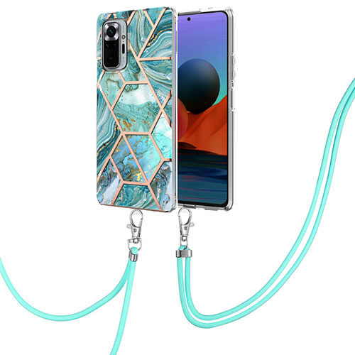 Silicone Candy Rubber Gel Fashionable Pattern Soft Case Cover with Lanyard Strap Y01B for Xiaomi Redmi Note 10 Pro Max Green