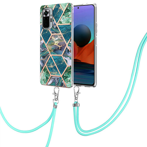 Silicone Candy Rubber Gel Fashionable Pattern Soft Case Cover with Lanyard Strap Y01B for Xiaomi Redmi Note 10 Pro Max Midnight Green