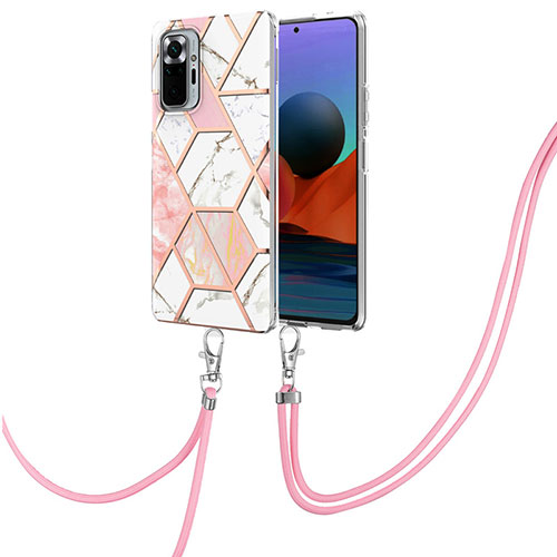 Silicone Candy Rubber Gel Fashionable Pattern Soft Case Cover with Lanyard Strap Y01B for Xiaomi Redmi Note 10 Pro Max Pink