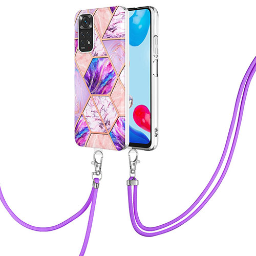 Silicone Candy Rubber Gel Fashionable Pattern Soft Case Cover with Lanyard Strap Y01B for Xiaomi Redmi Note 11 4G (2022) Clove Purple