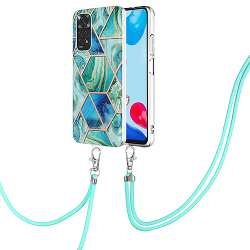 Silicone Candy Rubber Gel Fashionable Pattern Soft Case Cover with Lanyard Strap Y01B for Xiaomi Redmi Note 11 4G (2022) Green