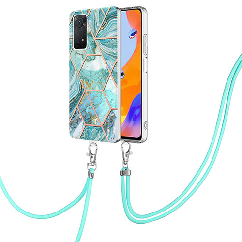 Silicone Candy Rubber Gel Fashionable Pattern Soft Case Cover with Lanyard Strap Y01B for Xiaomi Redmi Note 11 Pro 4G Matcha Green