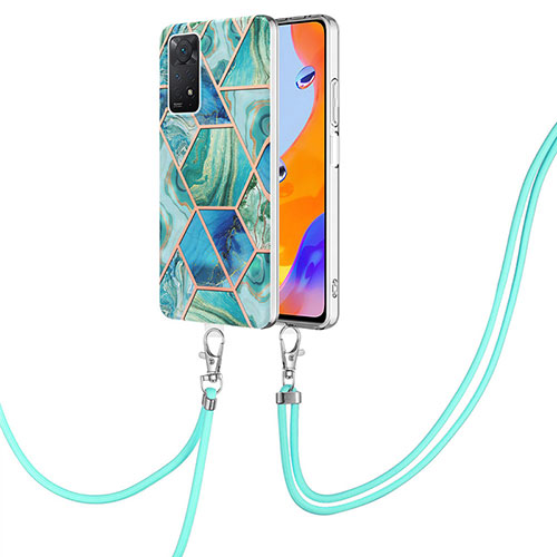 Silicone Candy Rubber Gel Fashionable Pattern Soft Case Cover with Lanyard Strap Y01B for Xiaomi Redmi Note 11 Pro 5G Green