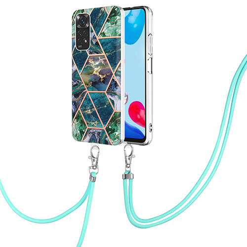 Silicone Candy Rubber Gel Fashionable Pattern Soft Case Cover with Lanyard Strap Y01B for Xiaomi Redmi Note 11S 4G Midnight Green