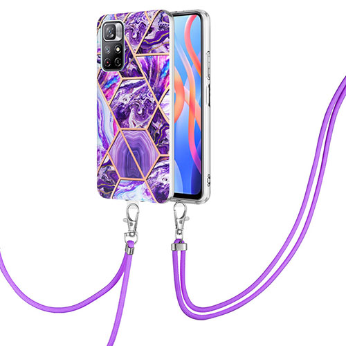 Silicone Candy Rubber Gel Fashionable Pattern Soft Case Cover with Lanyard Strap Y01B for Xiaomi Redmi Note 11S 5G Purple