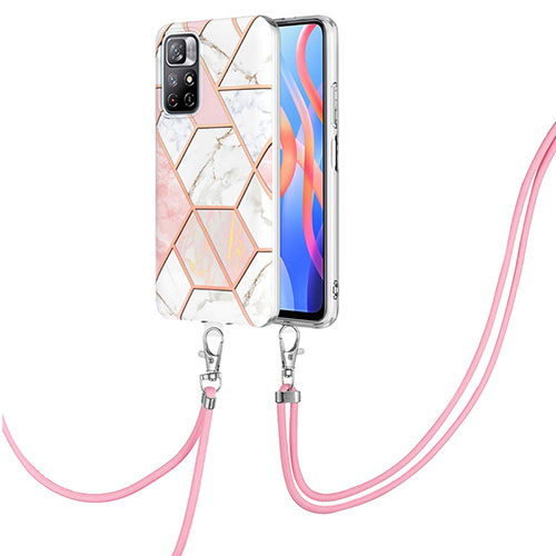Silicone Candy Rubber Gel Fashionable Pattern Soft Case Cover with Lanyard Strap Y01B for Xiaomi Redmi Note 11T 5G Pink