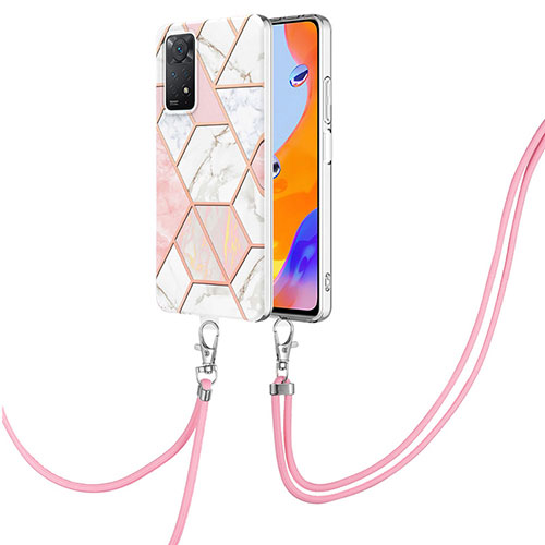 Silicone Candy Rubber Gel Fashionable Pattern Soft Case Cover with Lanyard Strap Y01B for Xiaomi Redmi Note 12 Pro 4G Pink