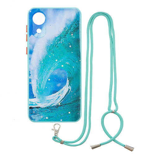 Silicone Candy Rubber Gel Fashionable Pattern Soft Case Cover with Lanyard Strap Y01X for Samsung Galaxy A03 Core Green