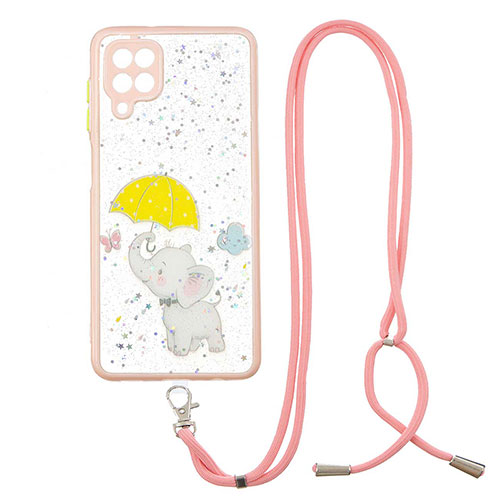 Silicone Candy Rubber Gel Fashionable Pattern Soft Case Cover with Lanyard Strap Y01X for Samsung Galaxy A12 5G Yellow