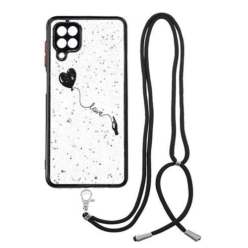 Silicone Candy Rubber Gel Fashionable Pattern Soft Case Cover with Lanyard Strap Y01X for Samsung Galaxy A22 4G Black