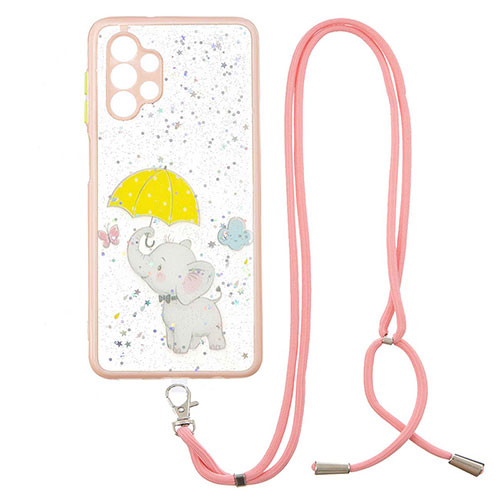 Silicone Candy Rubber Gel Fashionable Pattern Soft Case Cover with Lanyard Strap Y01X for Samsung Galaxy A32 4G Yellow