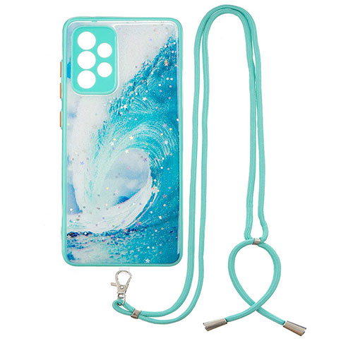 Silicone Candy Rubber Gel Fashionable Pattern Soft Case Cover with Lanyard Strap Y01X for Samsung Galaxy A52 4G Green