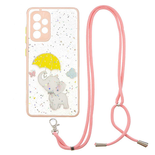 Silicone Candy Rubber Gel Fashionable Pattern Soft Case Cover with Lanyard Strap Y01X for Samsung Galaxy A52 4G Yellow