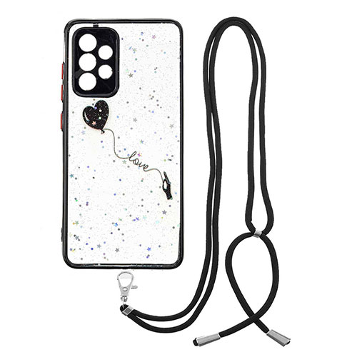 Silicone Candy Rubber Gel Fashionable Pattern Soft Case Cover with Lanyard Strap Y01X for Samsung Galaxy A52s 5G Black