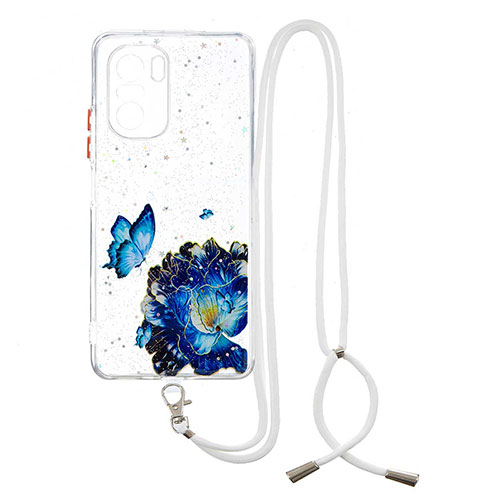 Silicone Candy Rubber Gel Fashionable Pattern Soft Case Cover with Lanyard Strap Y01X for Xiaomi Mi 11i 5G Blue