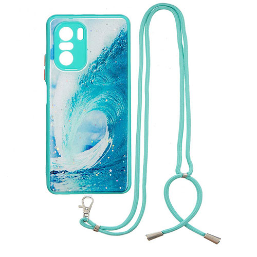 Silicone Candy Rubber Gel Fashionable Pattern Soft Case Cover with Lanyard Strap Y01X for Xiaomi Mi 11i 5G Green