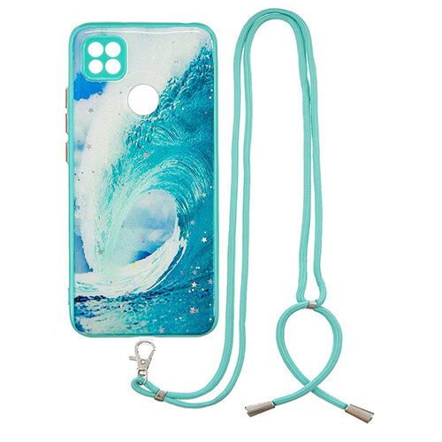 Silicone Candy Rubber Gel Fashionable Pattern Soft Case Cover with Lanyard Strap Y01X for Xiaomi POCO C3 Green