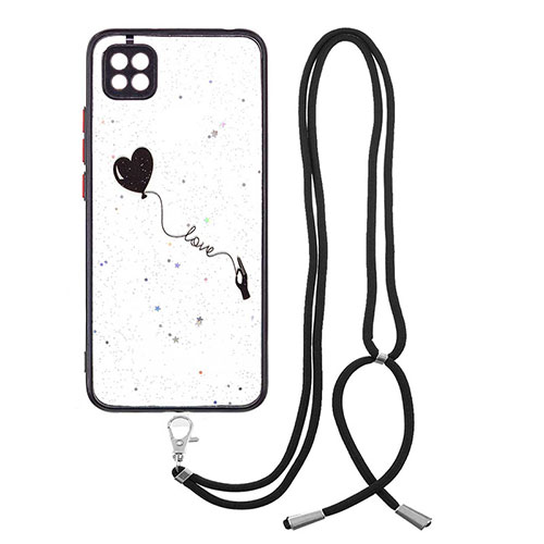 Silicone Candy Rubber Gel Fashionable Pattern Soft Case Cover with Lanyard Strap Y01X for Xiaomi POCO C31 Black