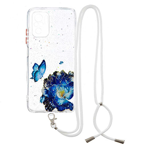 Silicone Candy Rubber Gel Fashionable Pattern Soft Case Cover with Lanyard Strap Y01X for Xiaomi Poco M5S Blue