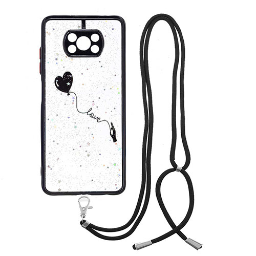 Silicone Candy Rubber Gel Fashionable Pattern Soft Case Cover with Lanyard Strap Y01X for Xiaomi Poco X3 Black