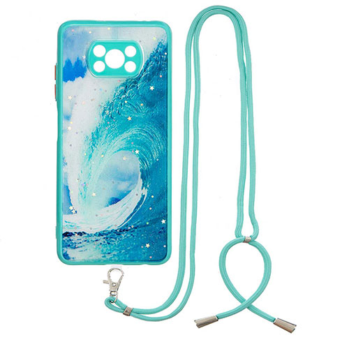 Silicone Candy Rubber Gel Fashionable Pattern Soft Case Cover with Lanyard Strap Y01X for Xiaomi Poco X3 Green