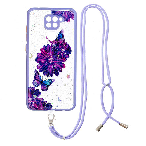 Silicone Candy Rubber Gel Fashionable Pattern Soft Case Cover with Lanyard Strap Y01X for Xiaomi Redmi 10X 4G Blue