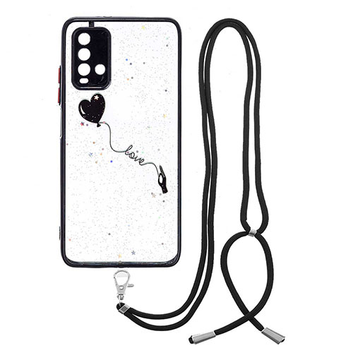 Silicone Candy Rubber Gel Fashionable Pattern Soft Case Cover with Lanyard Strap Y01X for Xiaomi Redmi 9 Power Black