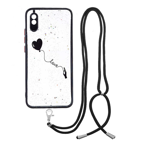 Silicone Candy Rubber Gel Fashionable Pattern Soft Case Cover with Lanyard Strap Y01X for Xiaomi Redmi 9i Black