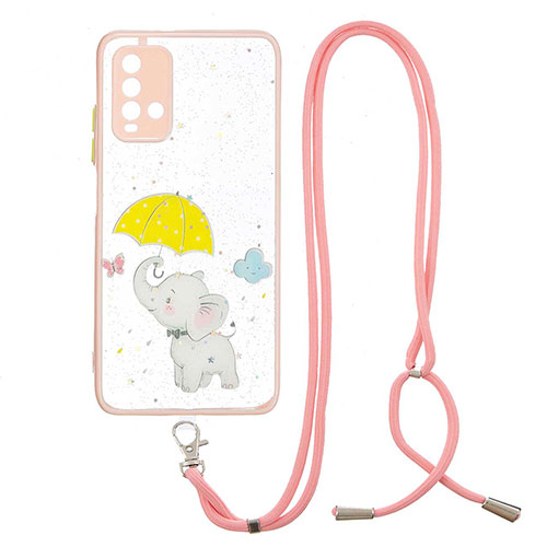 Silicone Candy Rubber Gel Fashionable Pattern Soft Case Cover with Lanyard Strap Y01X for Xiaomi Redmi 9T 4G Yellow