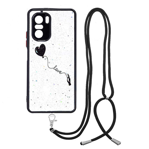 Silicone Candy Rubber Gel Fashionable Pattern Soft Case Cover with Lanyard Strap Y01X for Xiaomi Redmi K40 Pro+ Plus 5G Black