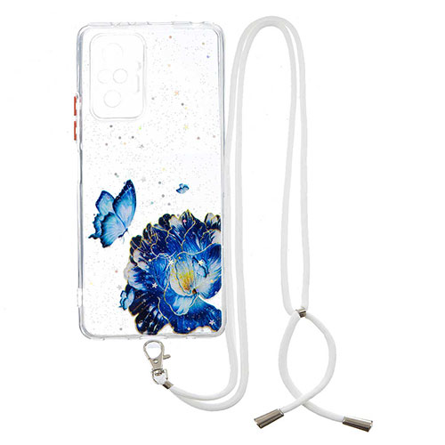 Silicone Candy Rubber Gel Fashionable Pattern Soft Case Cover with Lanyard Strap Y01X for Xiaomi Redmi Note 10 Pro 4G Blue