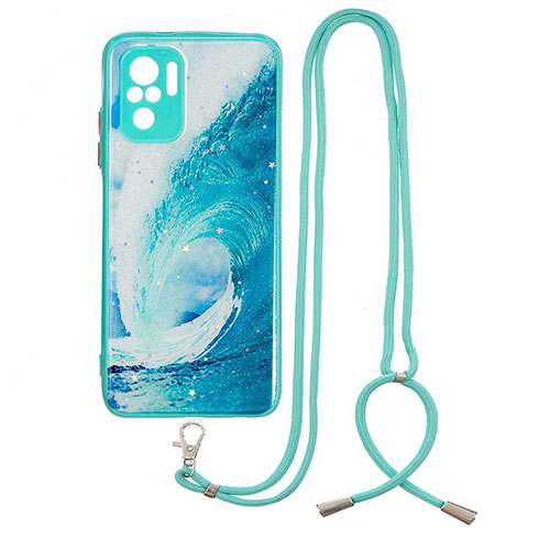 Silicone Candy Rubber Gel Fashionable Pattern Soft Case Cover with Lanyard Strap Y01X for Xiaomi Redmi Note 10S 4G Green