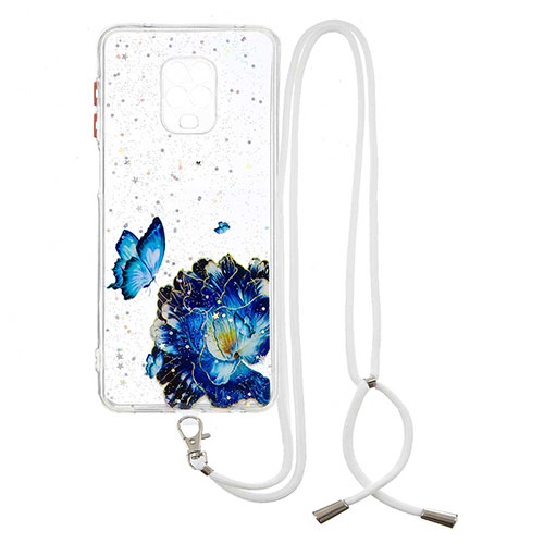 Silicone Candy Rubber Gel Fashionable Pattern Soft Case Cover with Lanyard Strap Y01X for Xiaomi Redmi Note 9S Blue