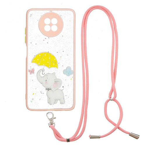 Silicone Candy Rubber Gel Fashionable Pattern Soft Case Cover with Lanyard Strap Y01X for Xiaomi Redmi Note 9T 5G Yellow