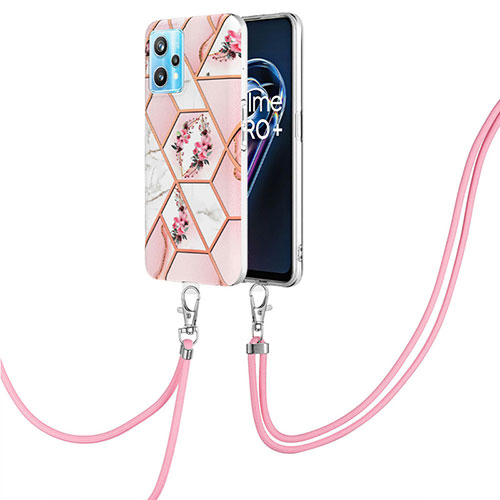 Silicone Candy Rubber Gel Fashionable Pattern Soft Case Cover with Lanyard Strap Y02B for Realme Q5 5G Pink