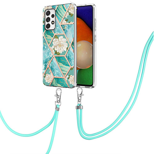Silicone Candy Rubber Gel Fashionable Pattern Soft Case Cover with Lanyard Strap Y02B for Samsung Galaxy A13 4G Green