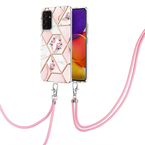 Silicone Candy Rubber Gel Fashionable Pattern Soft Case Cover with Lanyard Strap Y02B for Samsung Galaxy A25 5G Pink