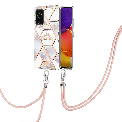 Silicone Candy Rubber Gel Fashionable Pattern Soft Case Cover with Lanyard Strap Y02B for Samsung Galaxy A54 5G Gray