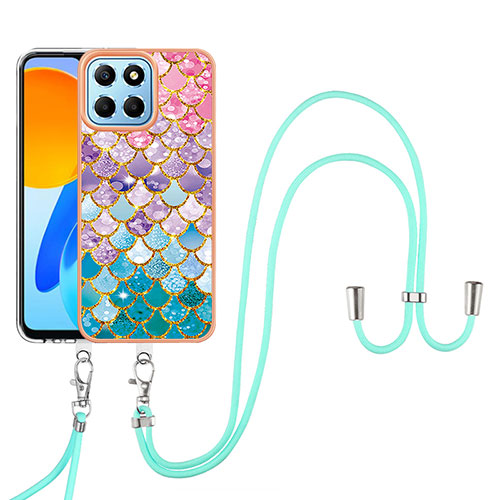 Silicone Candy Rubber Gel Fashionable Pattern Soft Case Cover with Lanyard Strap Y03B for Huawei Honor X6 5G Colorful